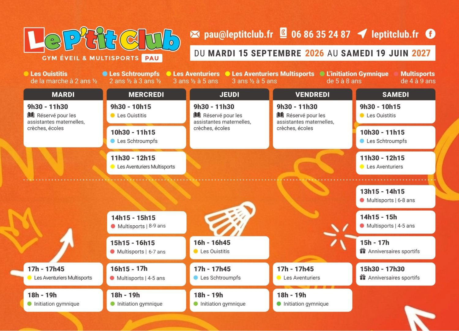 Planning Le P'tit Club Pau 2026-2027