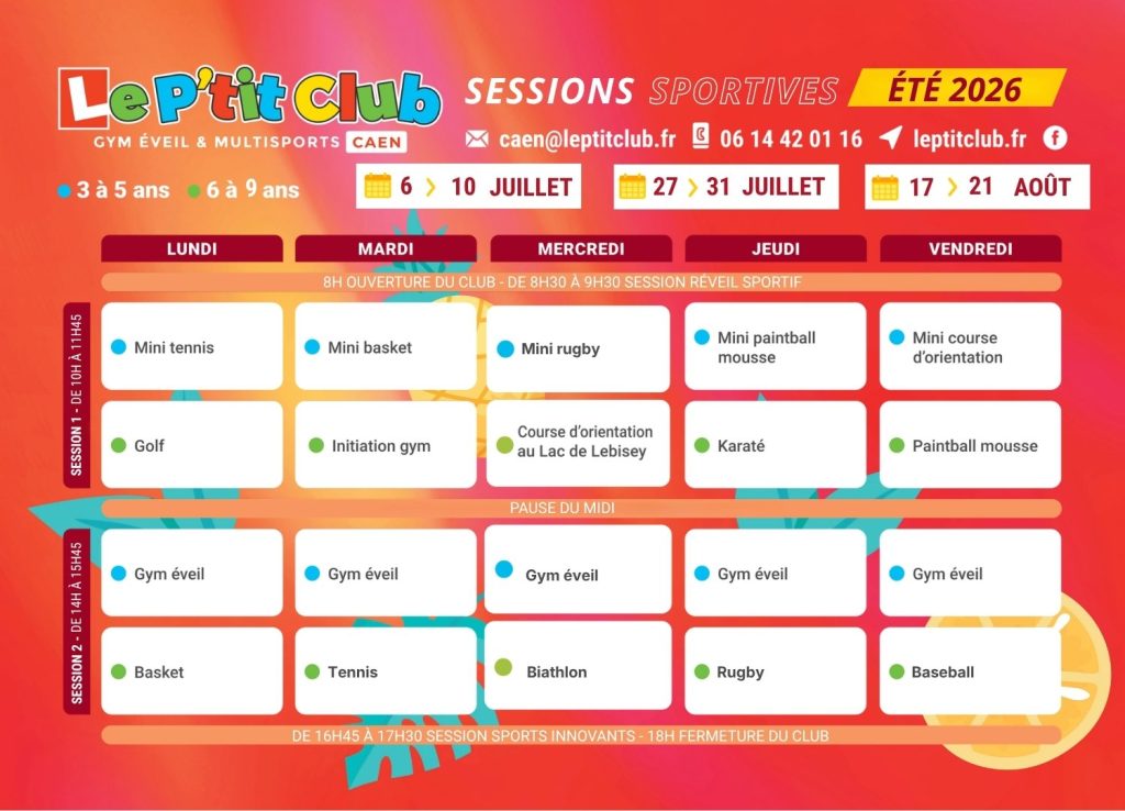 Planning 1 Stages vacances d'été 2026 Le P'tit Club Caen