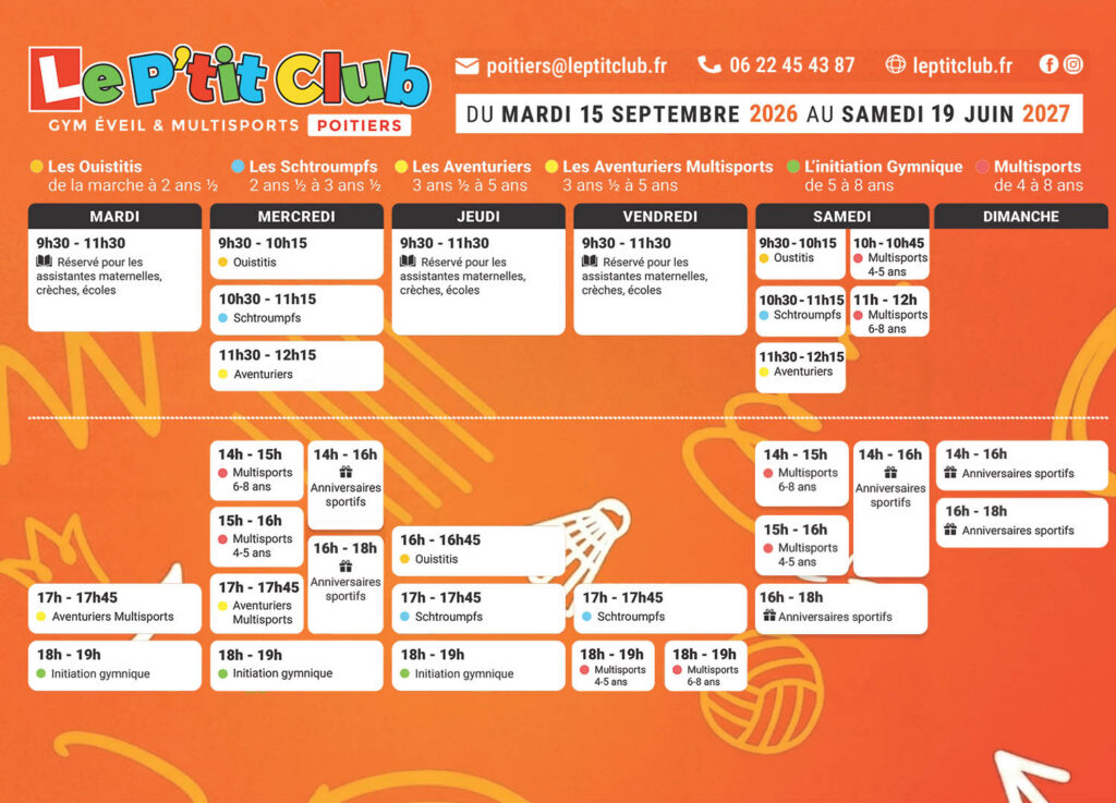 Planning Le P'tit Club Poitiers 2026-2027