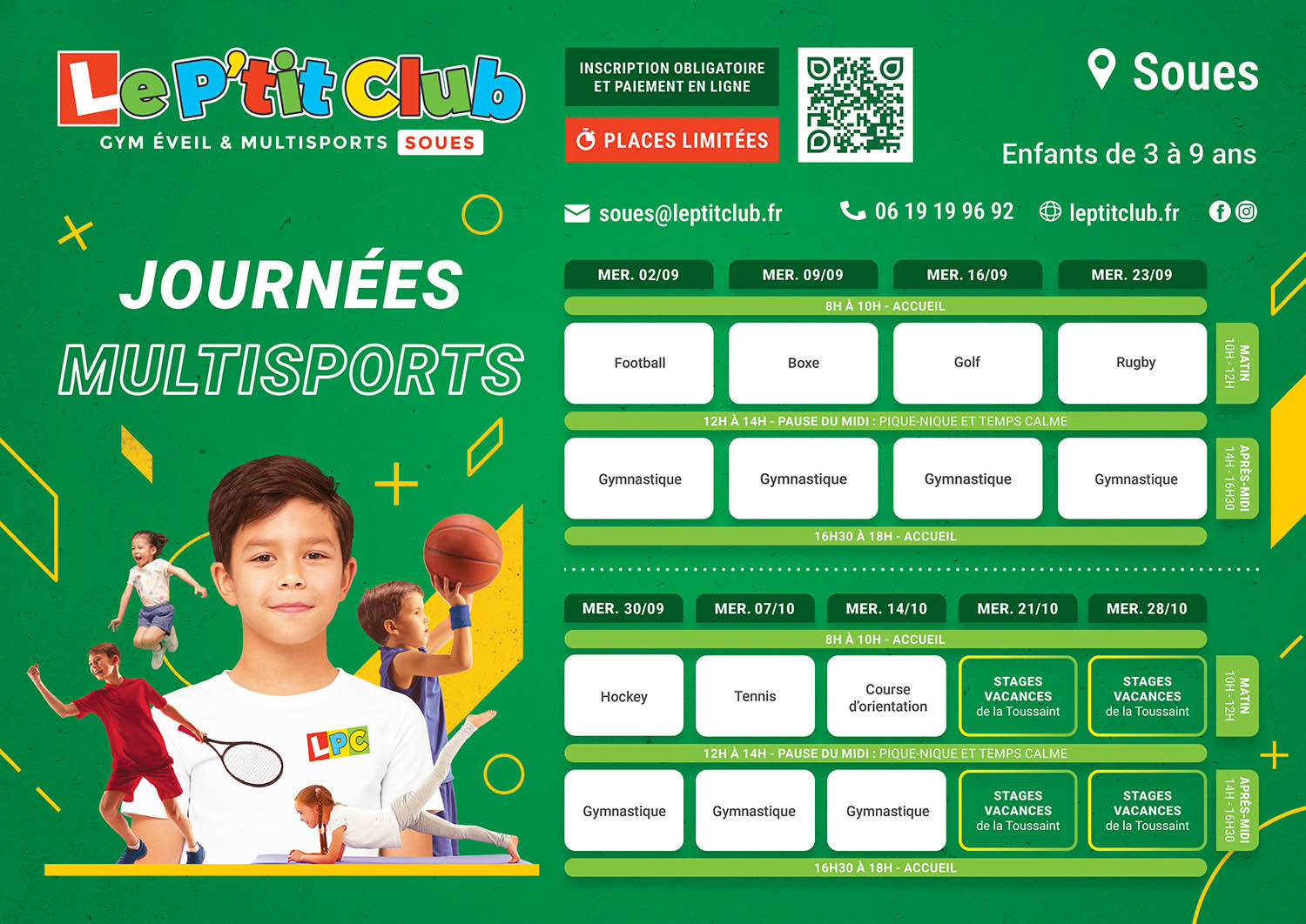 Planning mercredis multisports septembre-octobre 2026 Le P'tit Club Soues