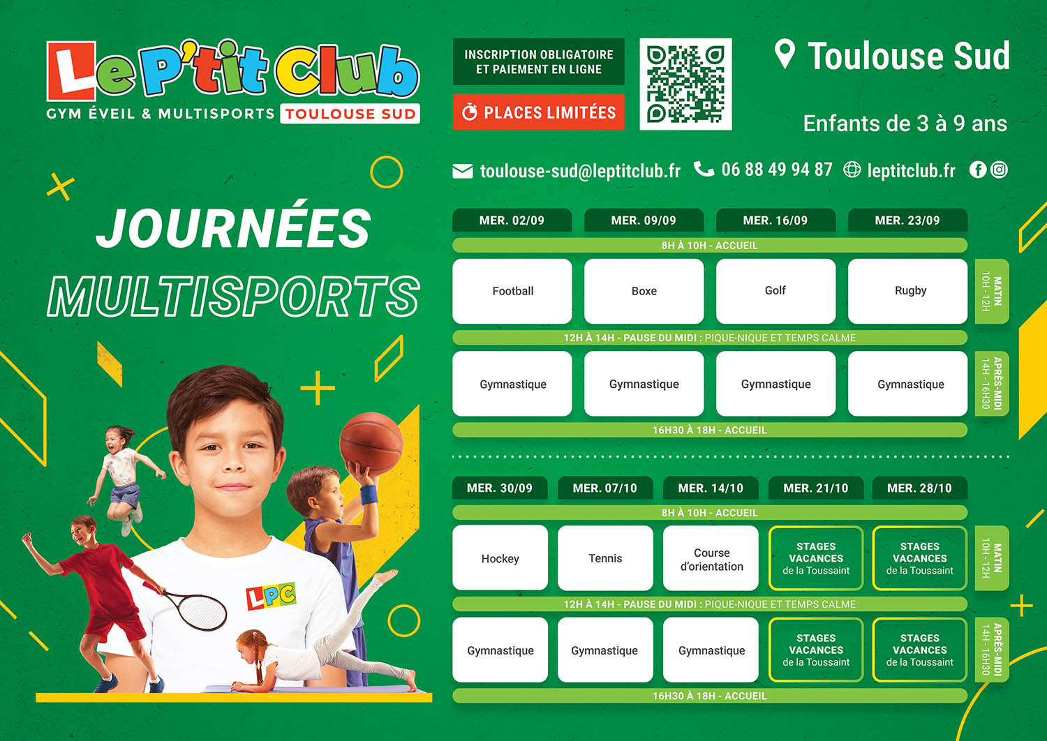 Planning mercredis multisports septembre-octobre 2026 Le P'tit Club Toulouse Sud