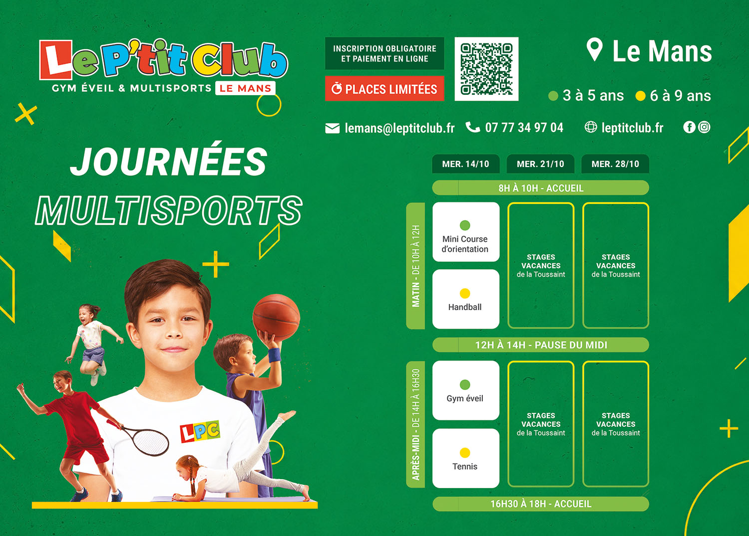 Planning des mercredis multisports d'octobre 2026 au P'tit Club Le Mans