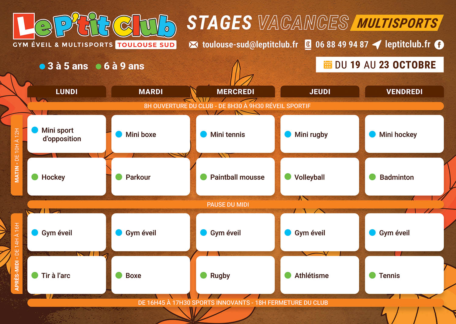 Réservez une journée multisports à Toulouse Sud - Stages vacances de la Toussaint