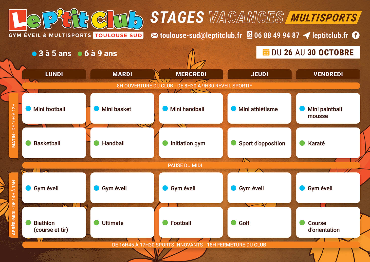 Réservez une journée multisports à Toulouse Sud - Stages vacances de la Toussaint